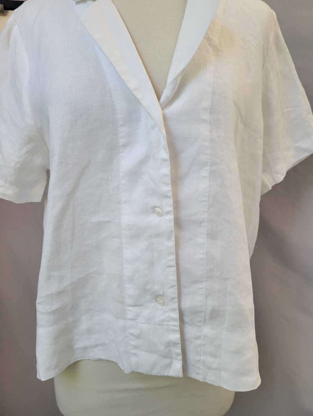 Quince Linen Premium Flax Button Front Short Sleeve Camp Shirt White S - Picture 6 of 15